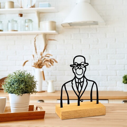 Decoratiune, Rene, 22x8x17 cm, Metal, Lemn/Negru