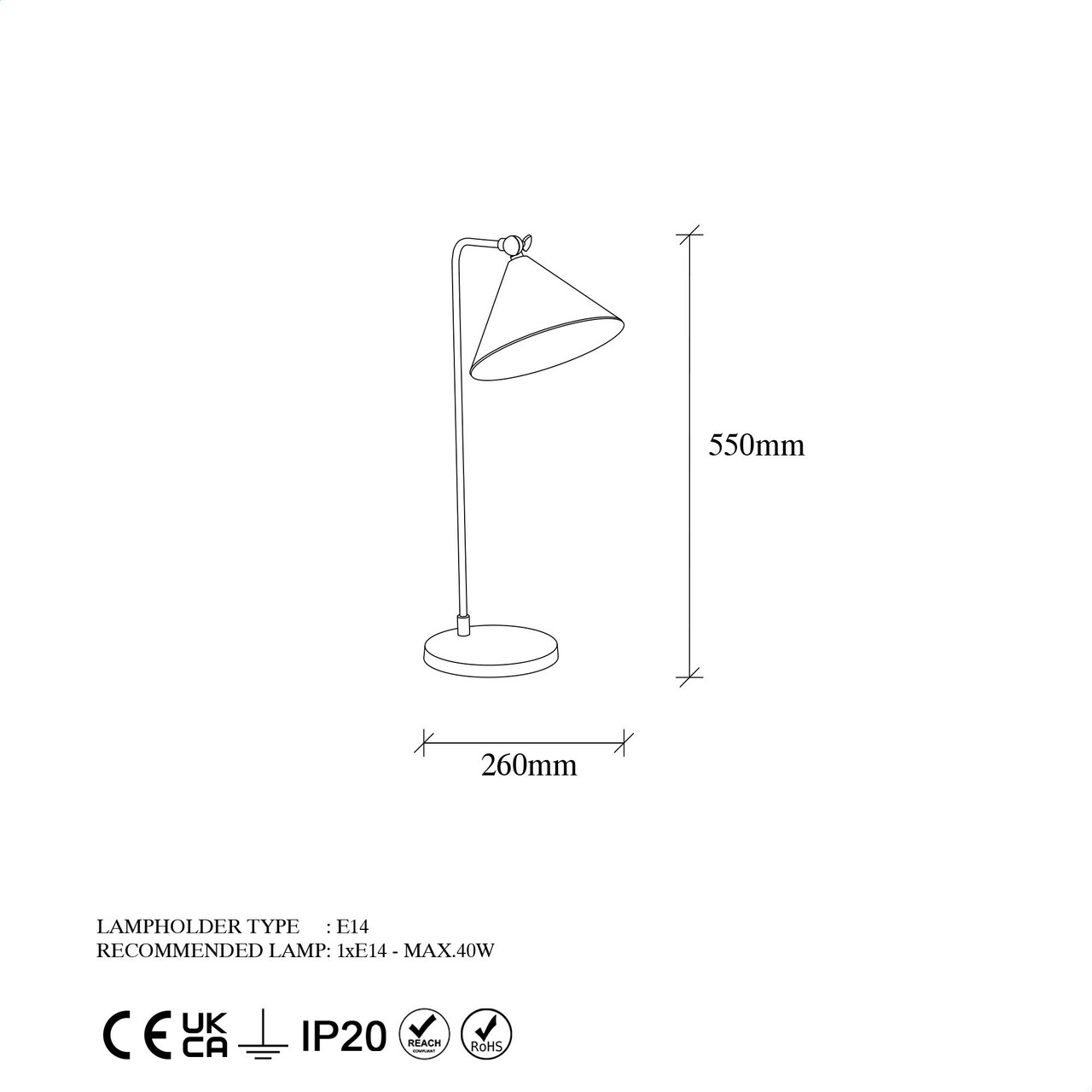 Lampa de masa, Fulgor, 942FLG1821, Metal, Negru/Maro antic