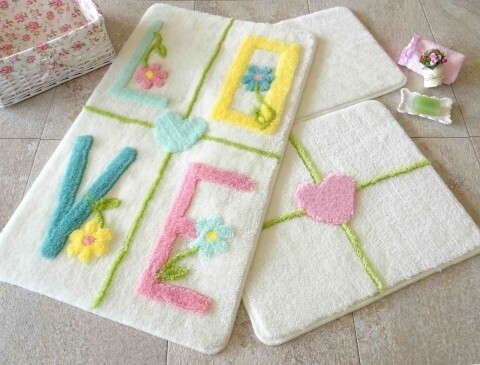 Set 3 covorase de baie, Chilai, Love – Yellow Chilai Home by Alessia