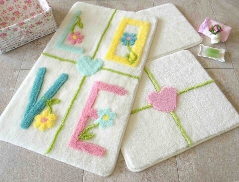 Set 3 covorase de baie, Chilai, Love - Yellow