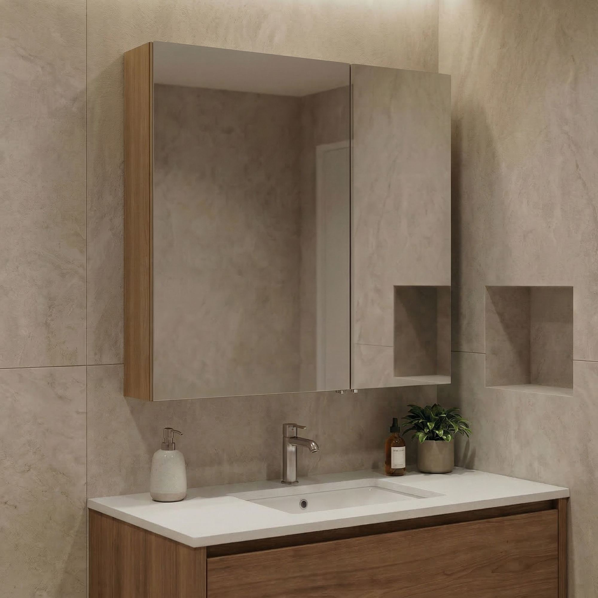 Dulap de baie cu oglindă, Hanah Home, Purus Desna 60, Stejar Sonomo