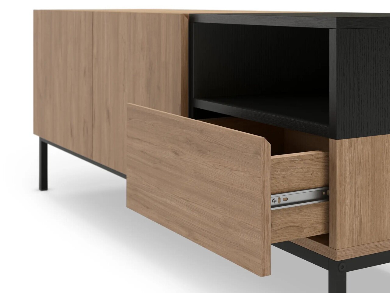 Comoda TV, Hanah Home, Cailin 140, 140x55x41.8 cm, PAL, Stejar Sepet / Lemn Negru / Negru — imaginea 4