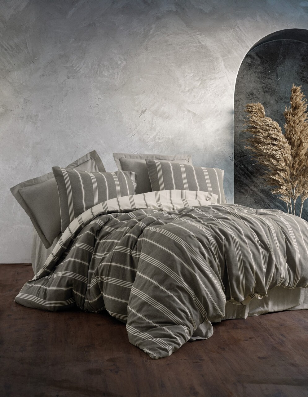 Lenjerie de pat dubla, Jamira - Khaki, Cotton Box, 85% bumbac / 15% poliester