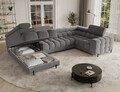 Coltar extensibil stanga 3 locuri ELTAP, LT-04AU, Fectory, 346x205x93 cm, lemn/poliester, gri inchis
