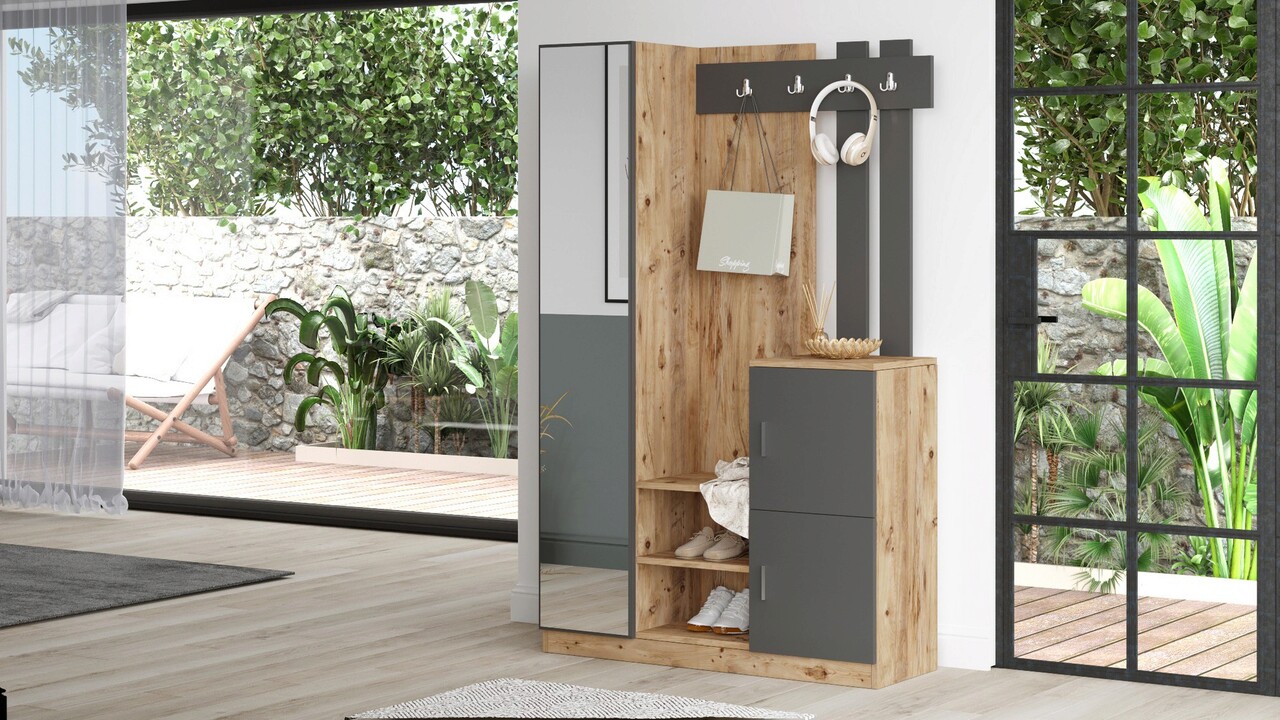 Cuier de perete, Locelso, DD7, 113.6x179.7x37.5 cm, Pin Atlantic / Antracit - 2 | YEO