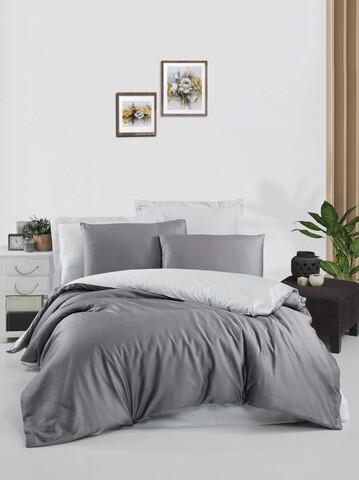 Lenjerie de pat dubla, grey - light grey, victoria, bumbac satinat