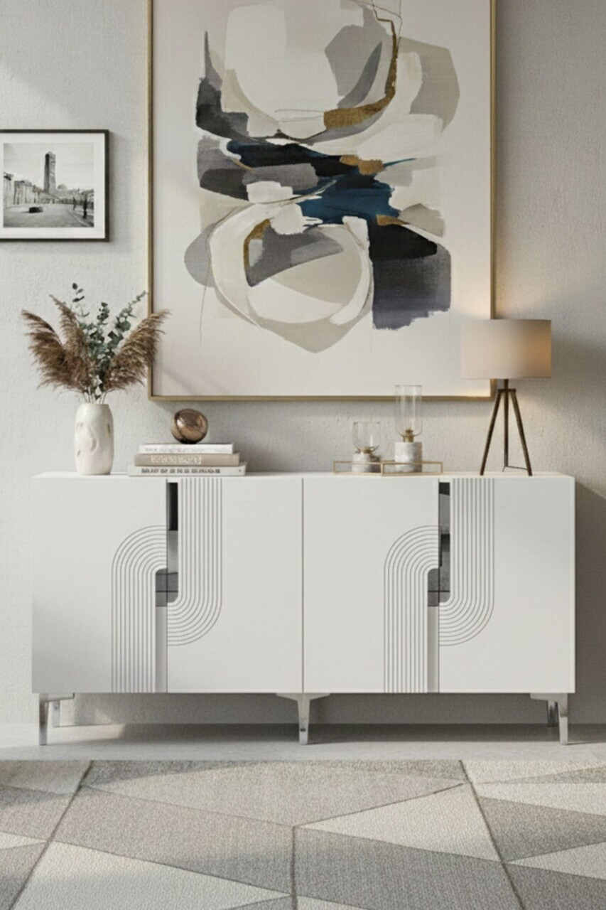 Consola, Hanah Home, Meyra 180, 180x75x32 cm, Alb / Argintiu — imaginea 2