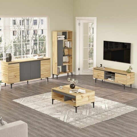 Mobilier Living, Locelso, AR14, Pal Melaminat, Stejar/antracit