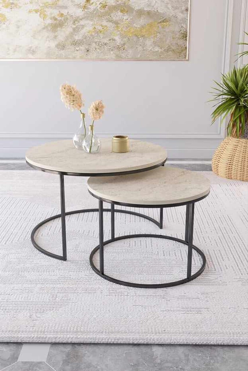 Set masute de cafea, Hanah Home, Milas, Negru / Travertin