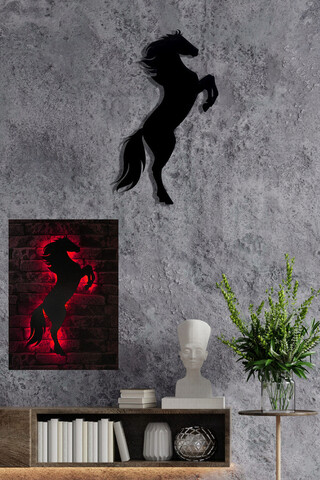 Decoratiune luminoasa led, wild horse, mdf, 60 led-uri, rosu