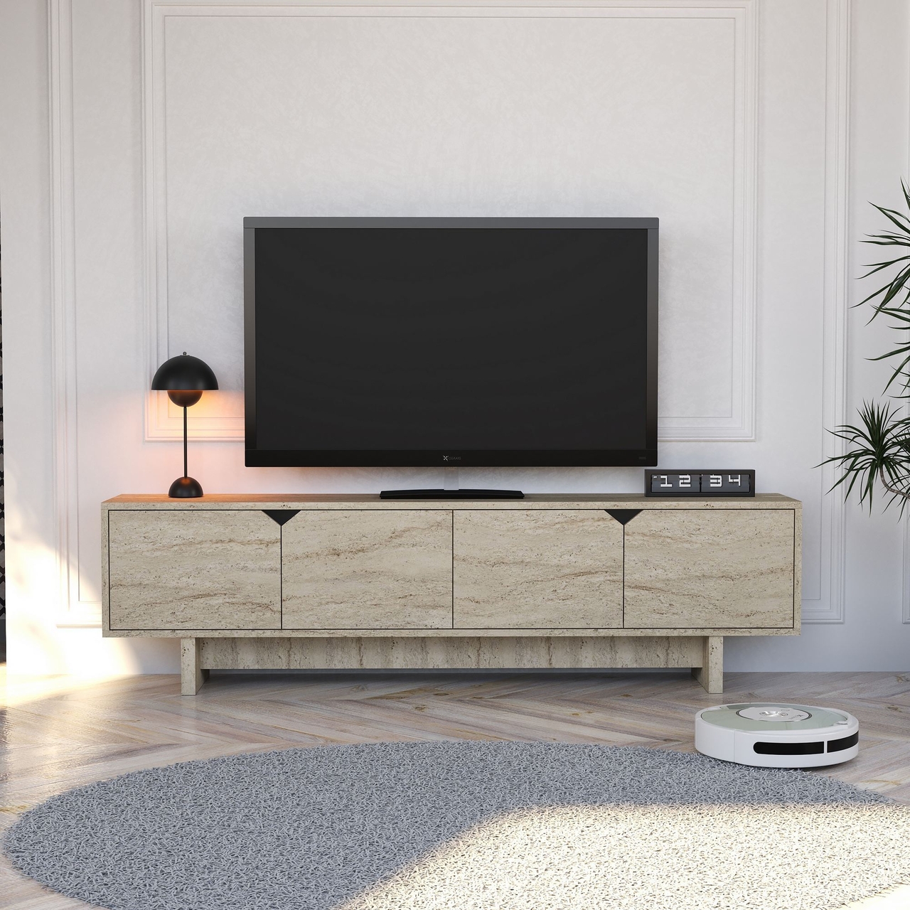 Comoda TV, Hanah Home, Turan, 180x50x30 cm, Travertin - view 2