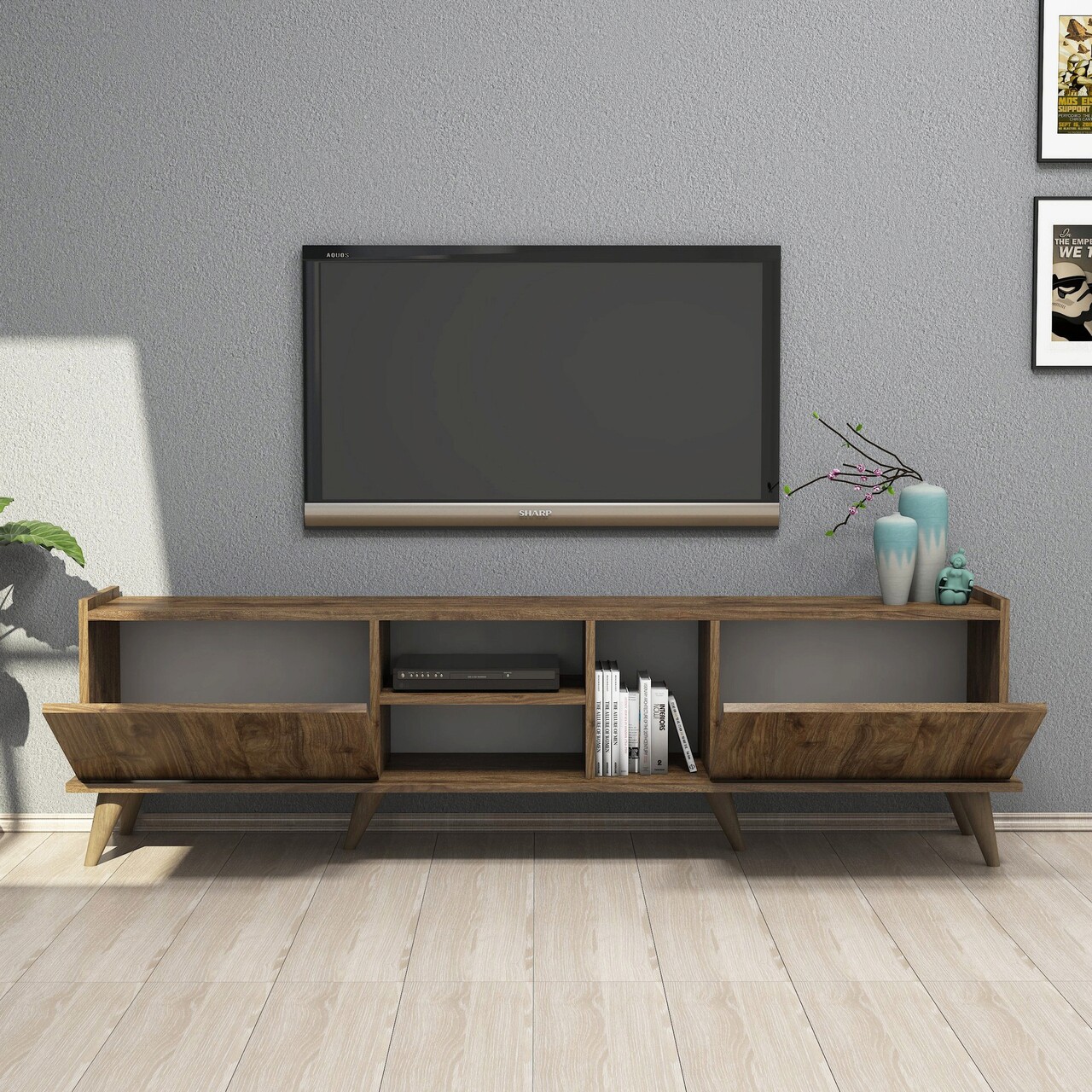 Comoda TV, Mezza, Elegante 1310, 180x52x34 Cm, Maro