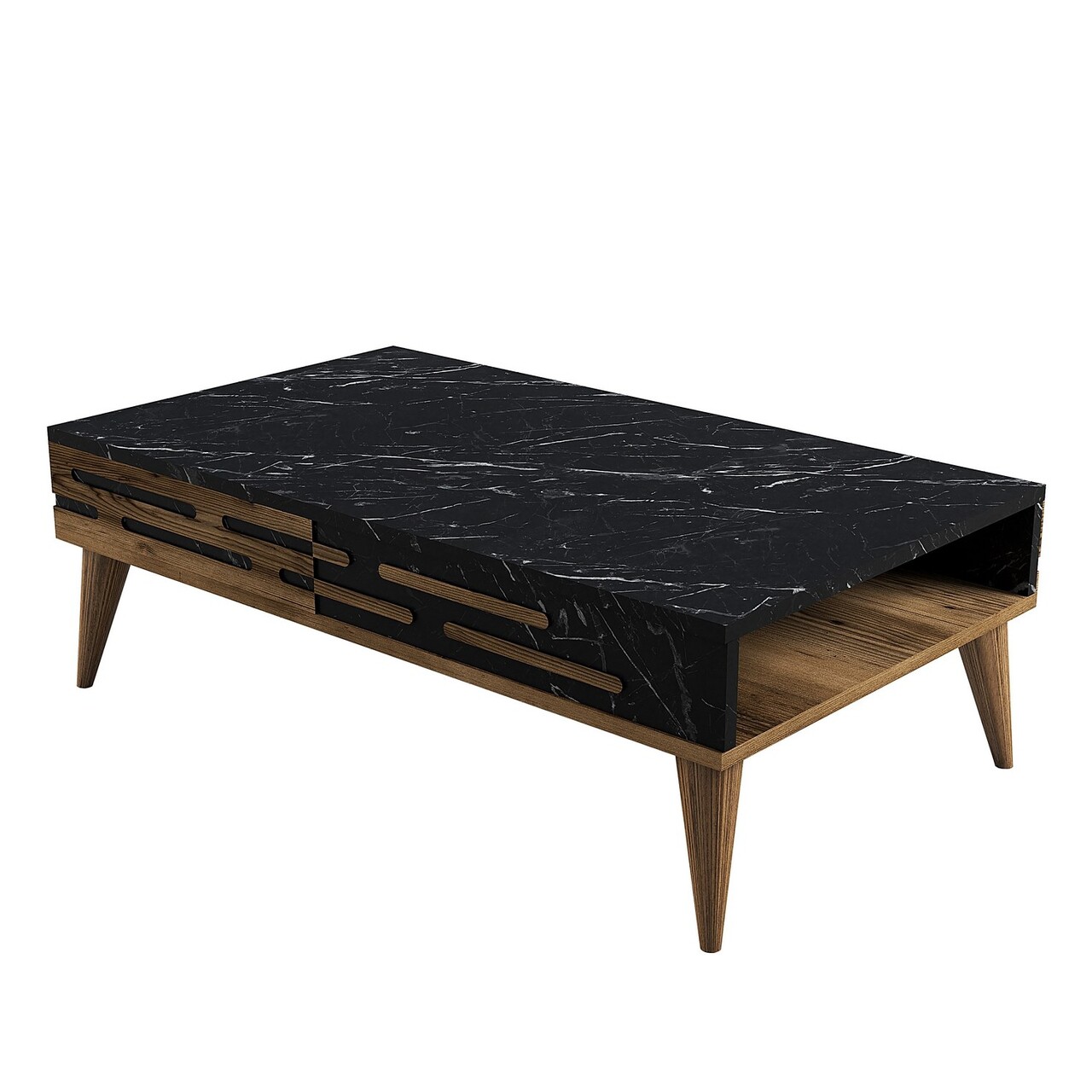 Masuta de cafea, Hommy Craft, Valensiya, 105x60x34.6 cm, PAL, Nuc / Negru / Marmură
