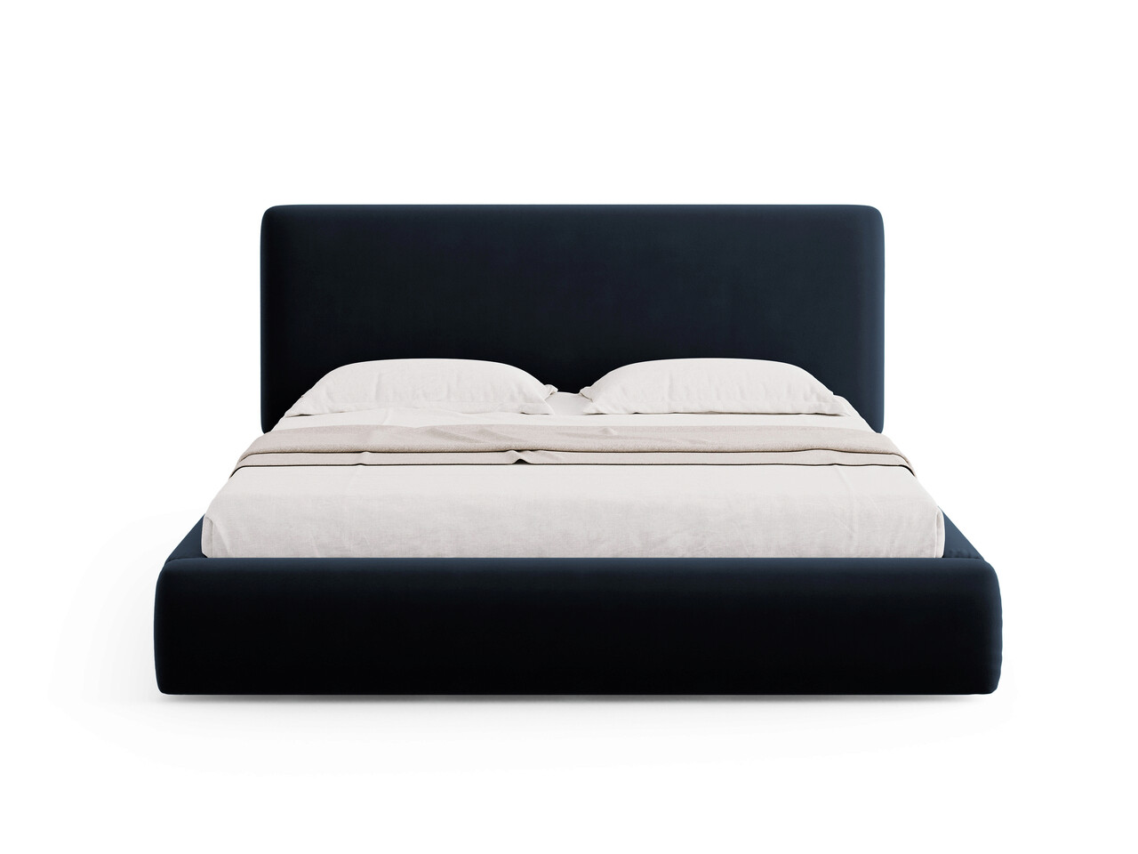 Pat tapitat cu tablie si lada depozitare, Colonel, Cosmopolitan Design, 200x200 cm, catifea, albastru inchis - 1 | YEO