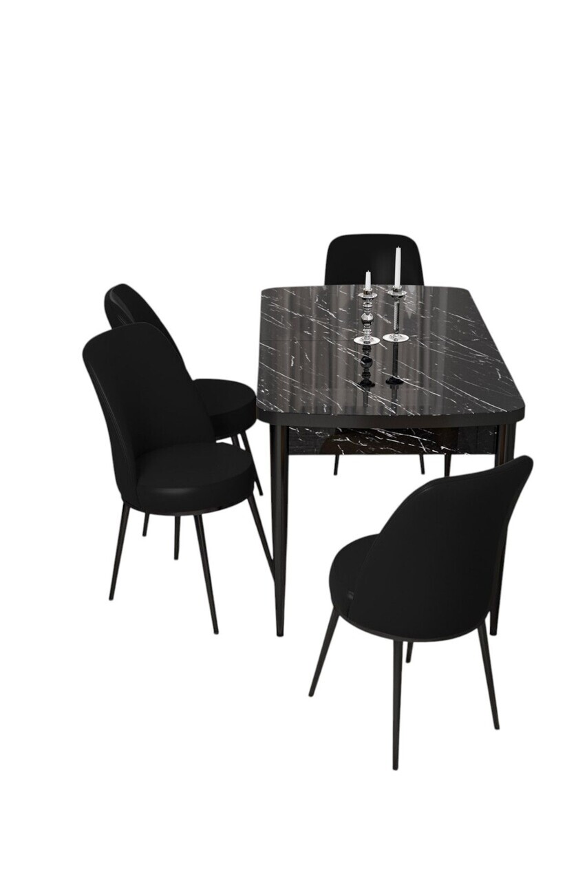 Set masa extensibila si scaune (5 piese), Hanah Home, Via, Model de marmură neagră / Negru — imaginea 2