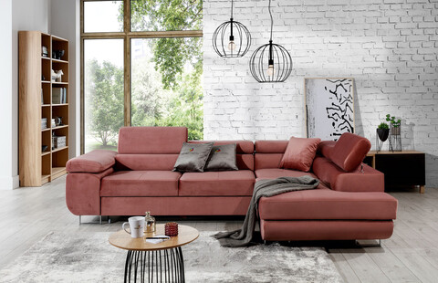 Coltar extensibil dreapta 4 locuri, ELTAP, Anton, 272x203x85 cm, lemn/poliester, roz