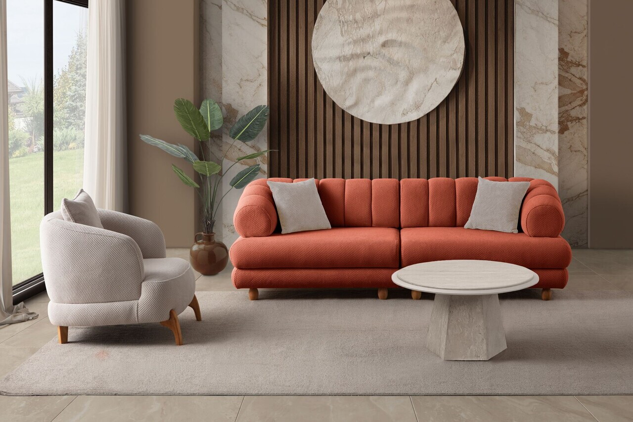 Canapea 3 locuri, Atelier del Sofa, 752EST1163, Lemn de carpen/PAL melaminat, Caramiziu - view 6