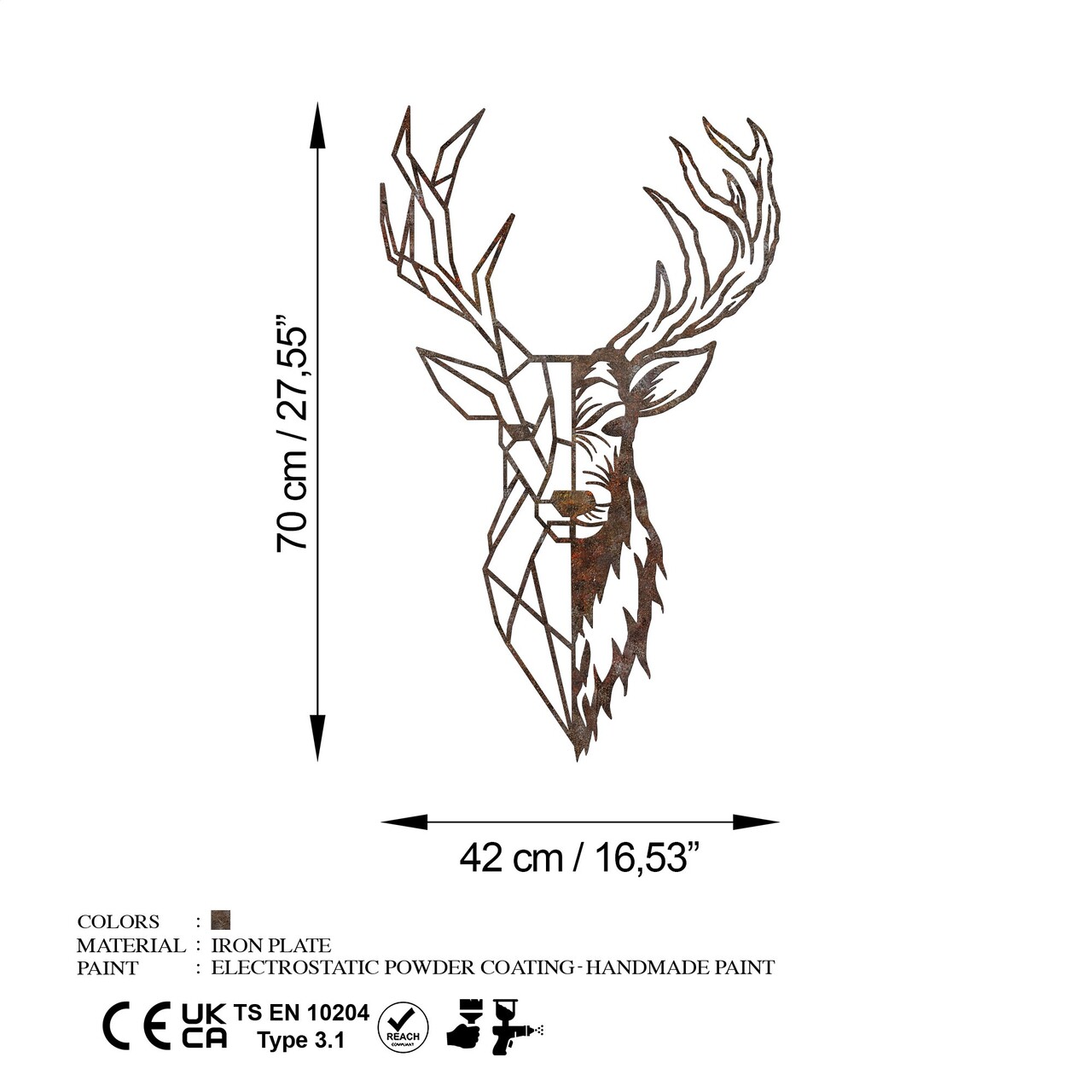 Decoratiune de perete, Rusty Deer 3, 70 x 42 cm, Maro antichizat - view 7
