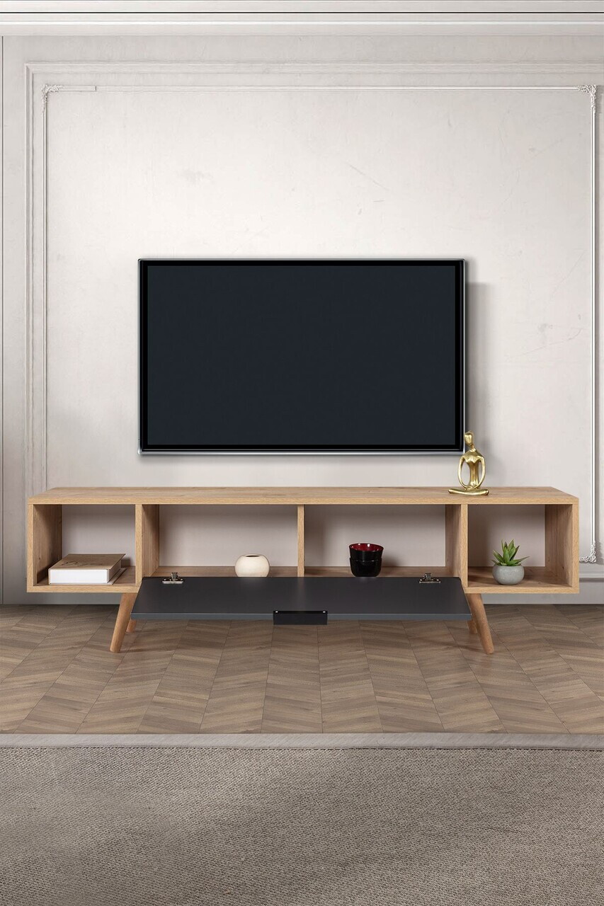 Comoda TV, Hanah Home, Mesir 3624, 160x47x35 cm, PAL, Stejar safir / Antracit — imaginea 2