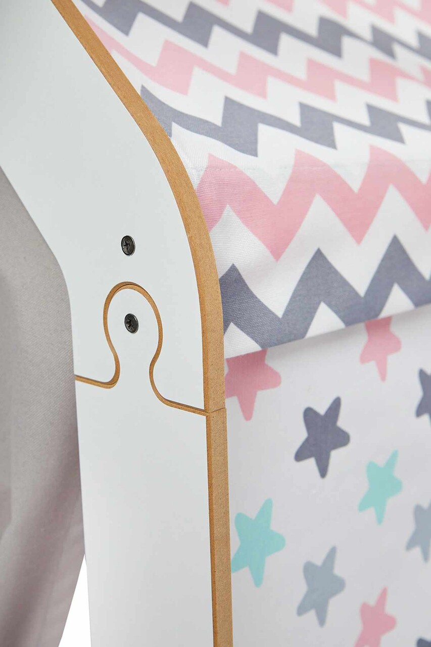 Cort de joaca pentru copii, Hanah Home, Wooden Tent, 95x114x90 cm, Alb/Roz - imagine 6