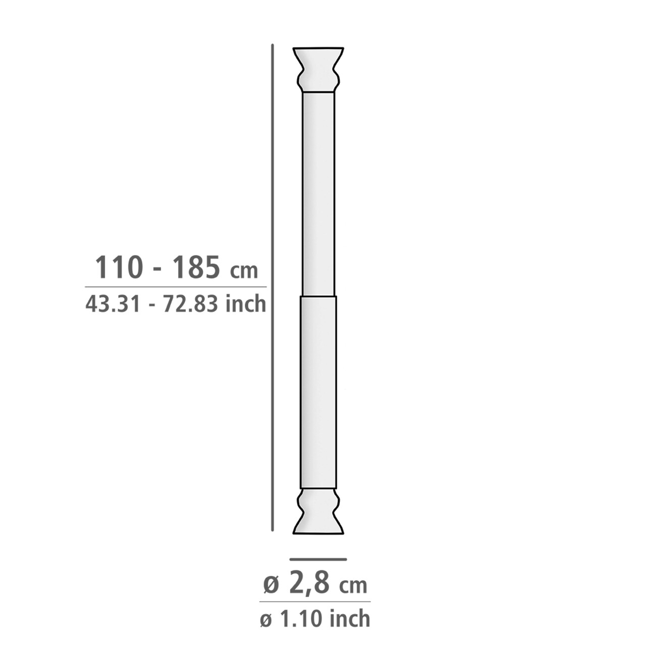 Bara extensibila pentru perdeaua de dus, Wenko, Extra Strong, 110-185 cm, Ø 2.8 cm, aluminiu, alb - 1 | YEO