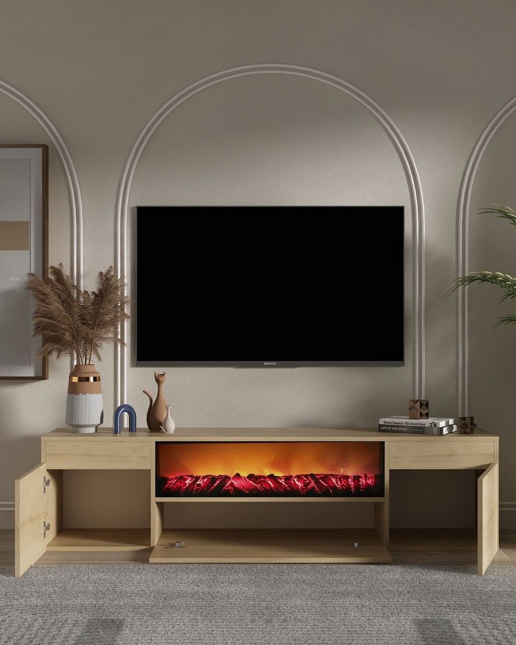Comoda TV, Hanah Home, Elodi Fireplace, 180x45x34.6 cm, PAL , Maro - view 3