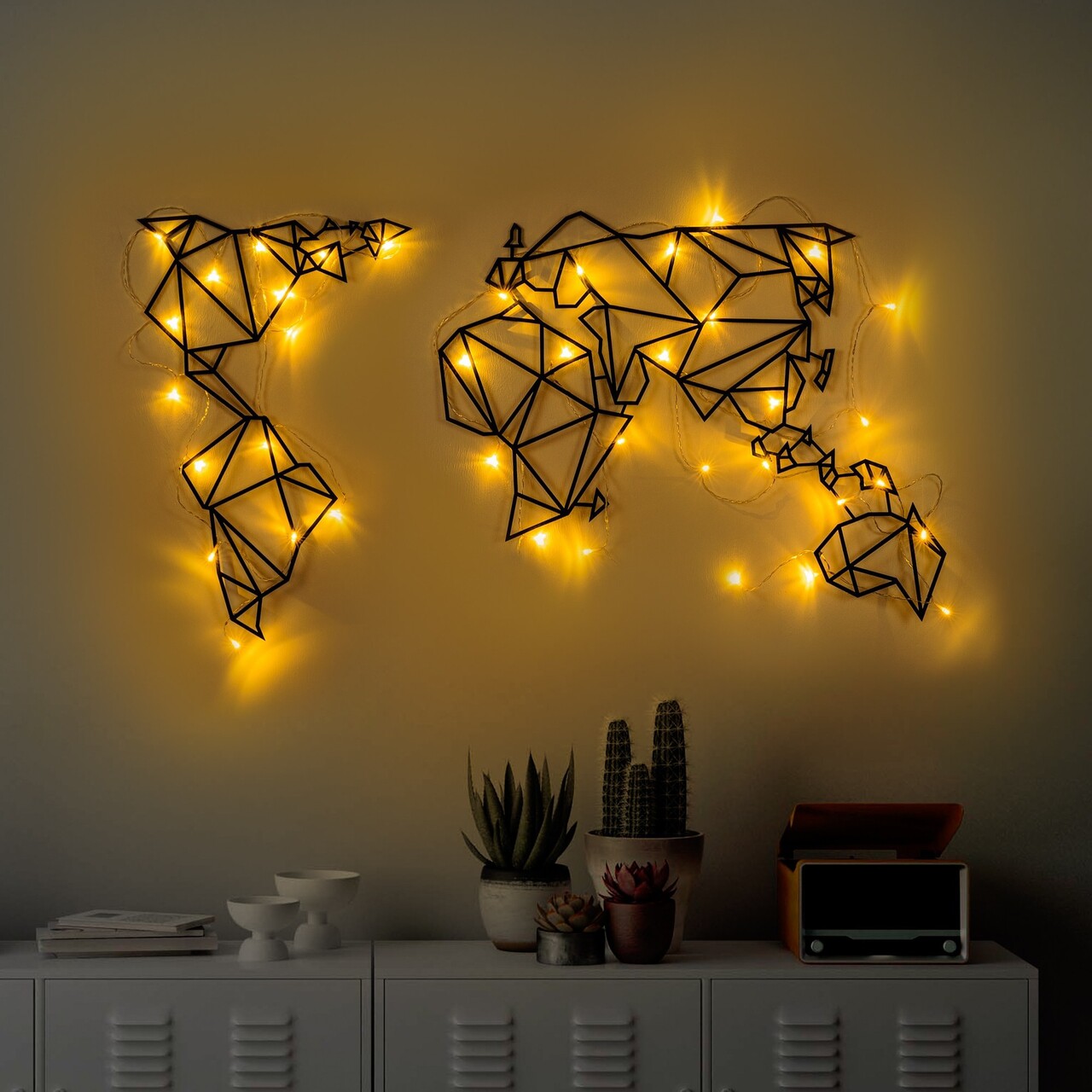 Decoratiune de perete, World Map Led 010, Dimensiune: 58 x 100 cm, Negru - view 2