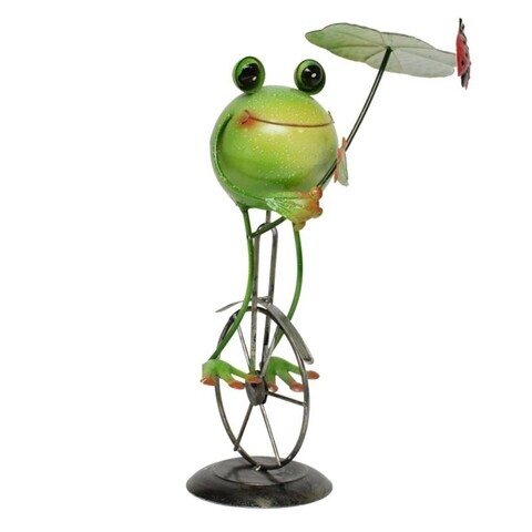 Decoratiune Frog on unicycle w leaf, 12x11x36.5 cm, metal, multicolor Excellent Houseware