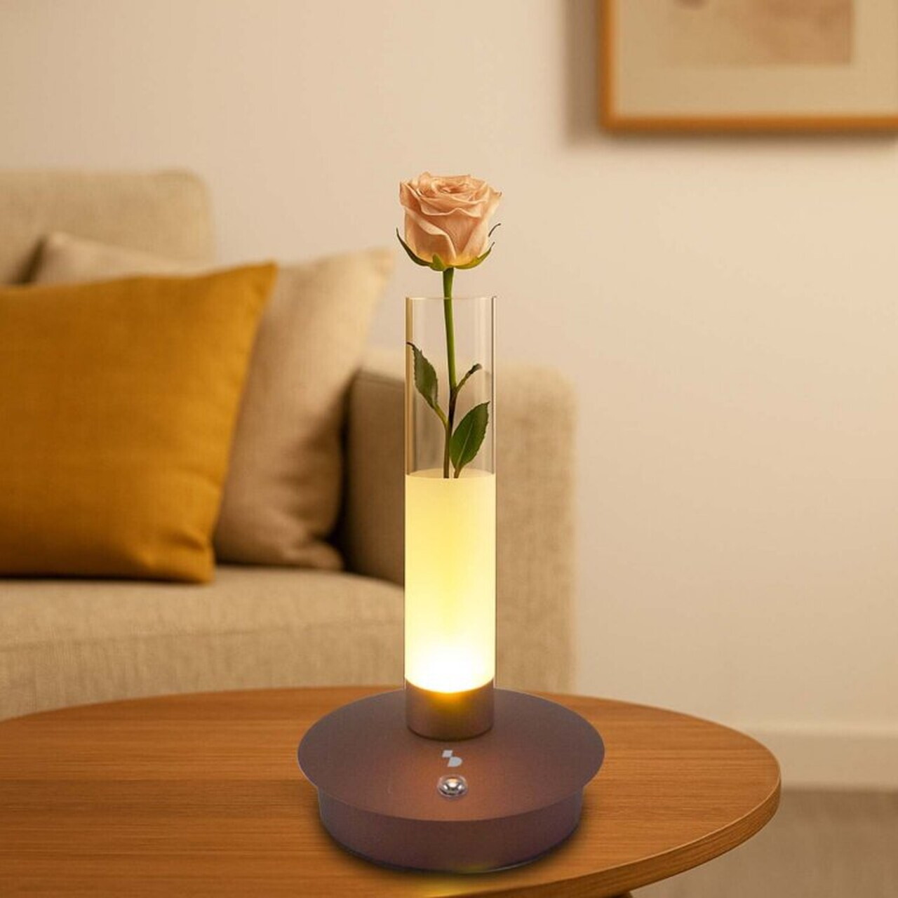 Lampa de masa reincarcabila Flora, Beper, 10.5x22 cm, metal/plastic, maro/transparent
