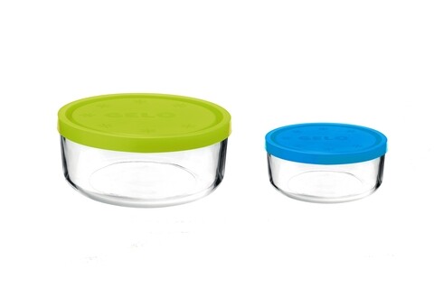 Set 2 caserole Frigoverre, Bormioli, 1250 ml/740 ml, sticla, verde/albastru