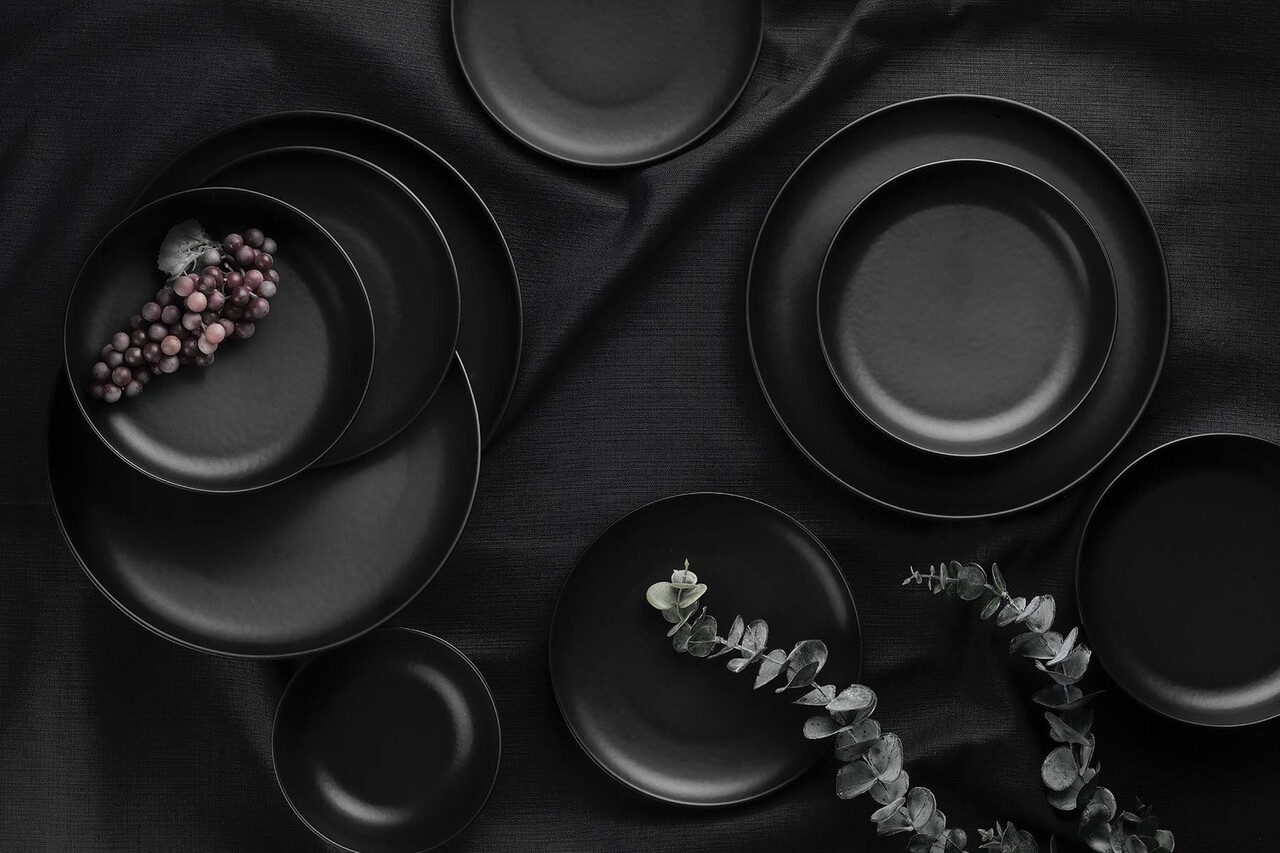 Set de cină (16 bucăți), L'essentiel Maison, 719KTP3344, Farfurie adâncă: 19 x 19 x 5 cm (4 bucăți), Negru mat