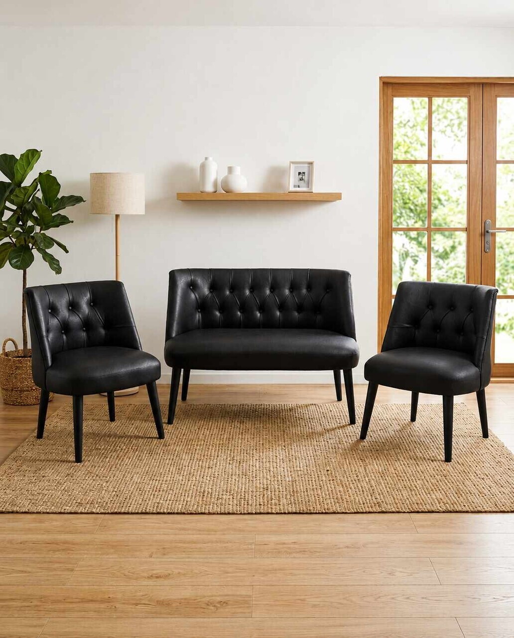 Set fotoliu extensibil și canapea cu 2 locuri (3 piese), Atelier del Sofa, 281ELR1211, Negru