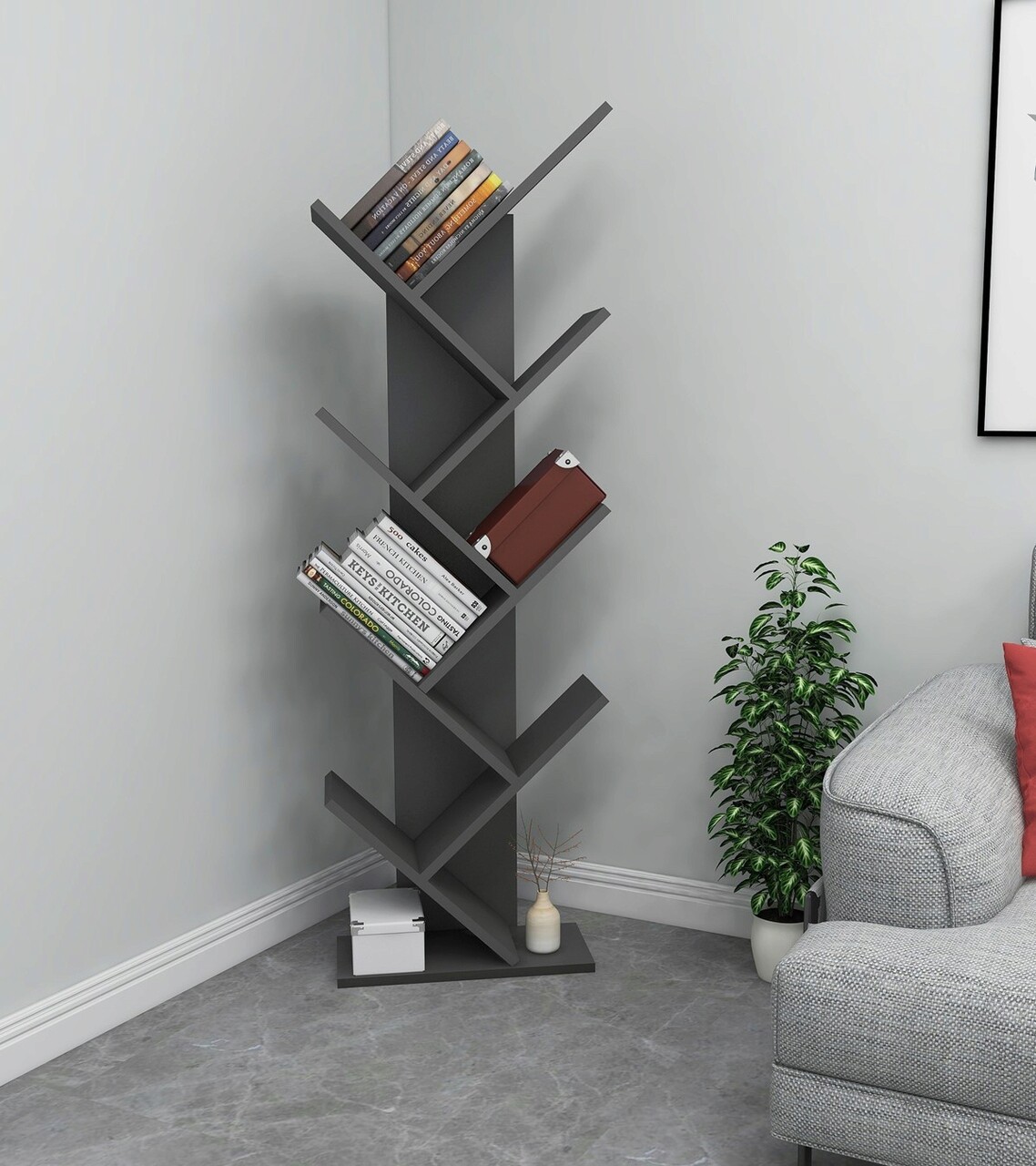 Corp biblioteca, Almaren, Hitit, 46x128.5x22 cm, PAL, Antracit - 1 | YEO