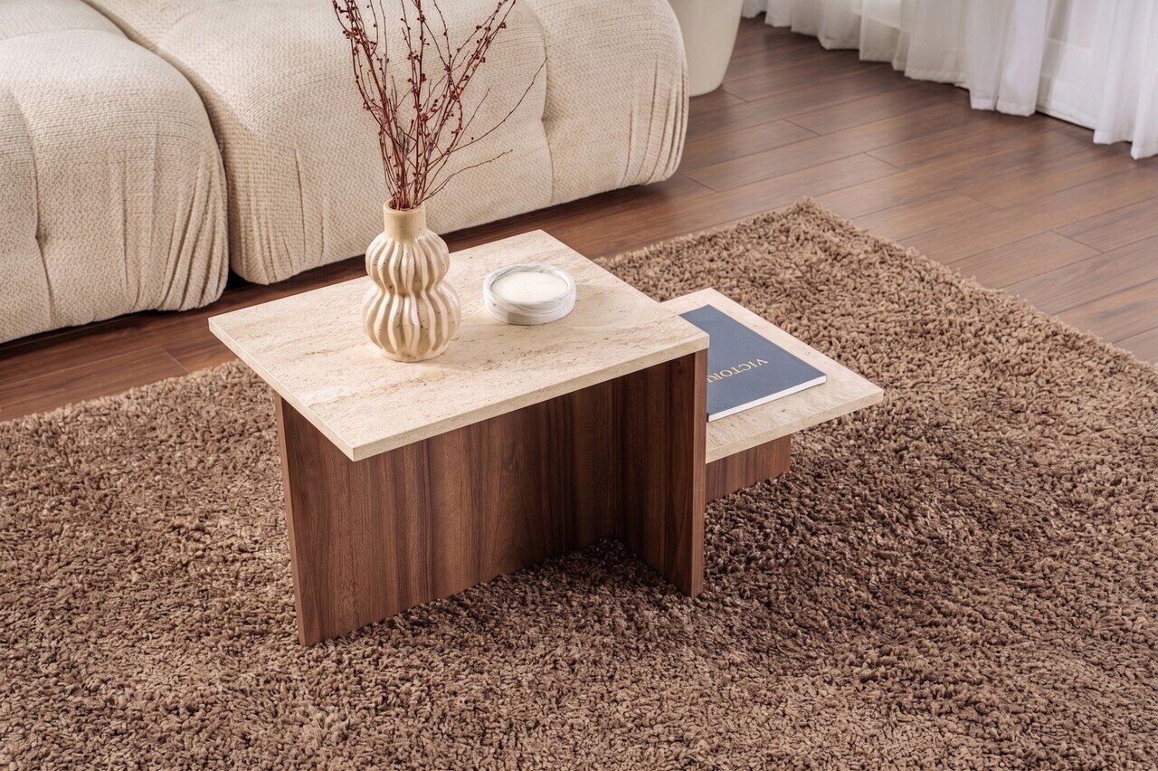 Masuta de cafea, Nordure, Harmony, 80x40x40 cm, PAL, Travertin / Nuc Venezia — imaginea 2