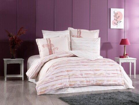Lenjerie de pat dubla, 4 piese, 200x220 cm, 100% bumbac poplin, hobby, blossom, maro