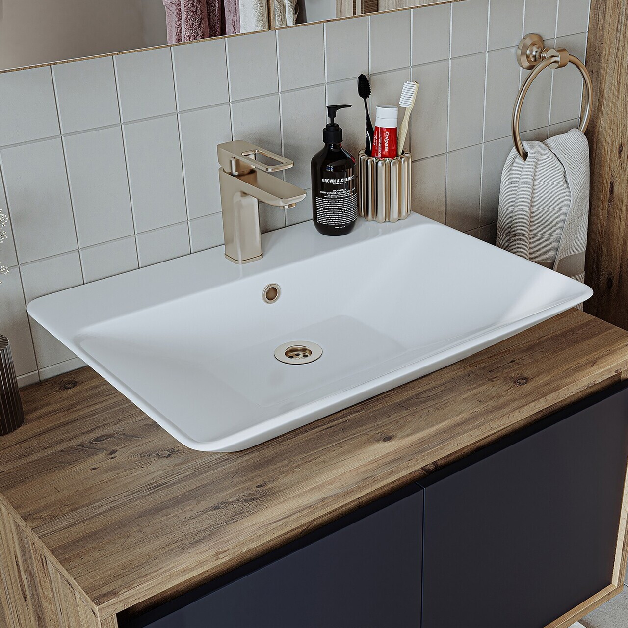 Set Dulap de Baie cu Chiuvetă și Oglindă (3 Piese), Hanah Home, 1701, MDF-LAM, Pin Atlantic / Antracit — imaginea 5