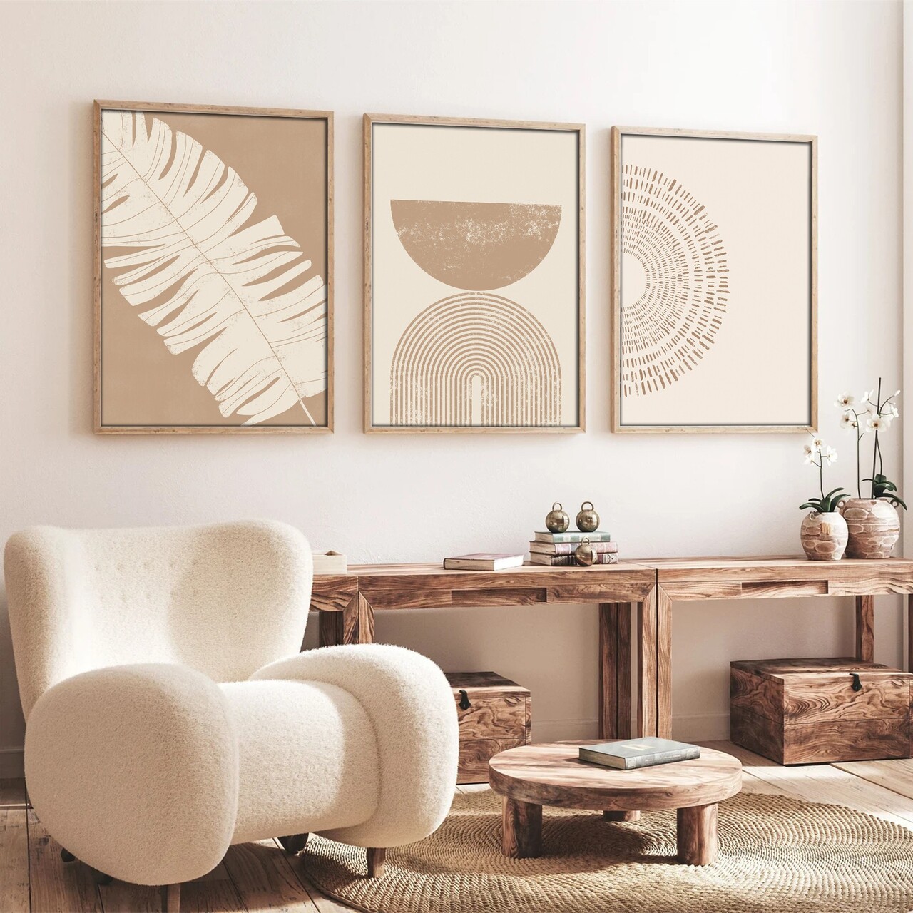 Set 3 tablouri decorative Huhu259 Cadru: 100% LEMN MASIV (Grosime: 2 cm) Multicolor