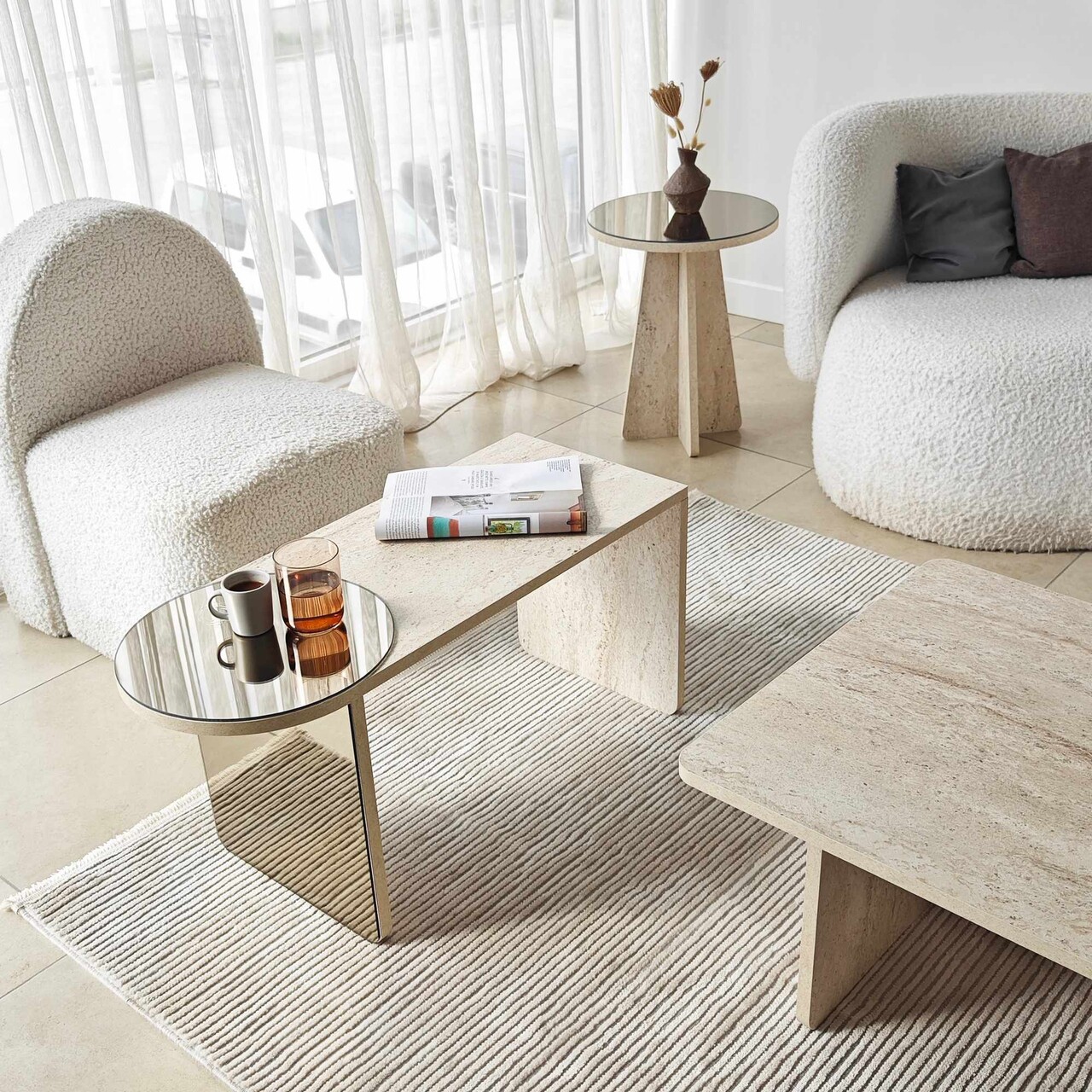 Set masute Nesting 4 piese, Hanah Home, Luna, PAL, Travertine / Bronze - imagine 5