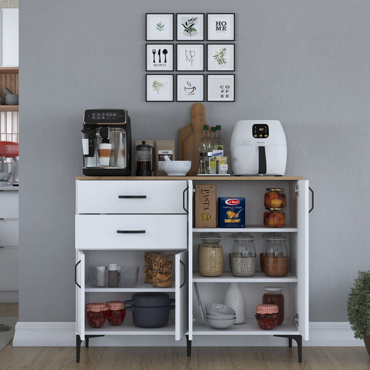Dulap multifunctional, Hanah Home, JE210, 120x98.6x45 cm, PAL melaminat, Alb/Maro - view 4