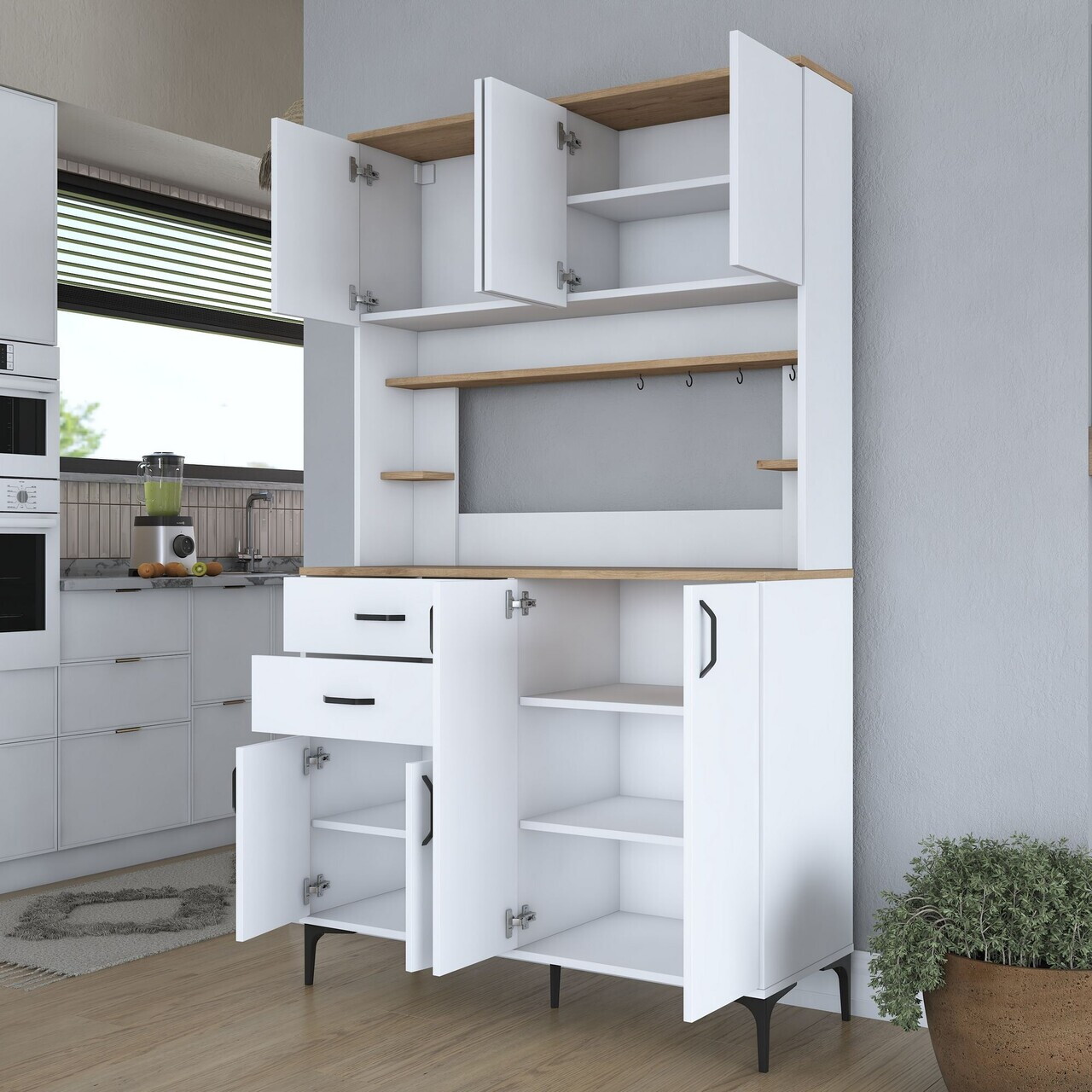 Dulap multifunctional, Hanah Home, JE212, 120x204.2x45 cm, PAL melaminat, Alb/Maro - view 6