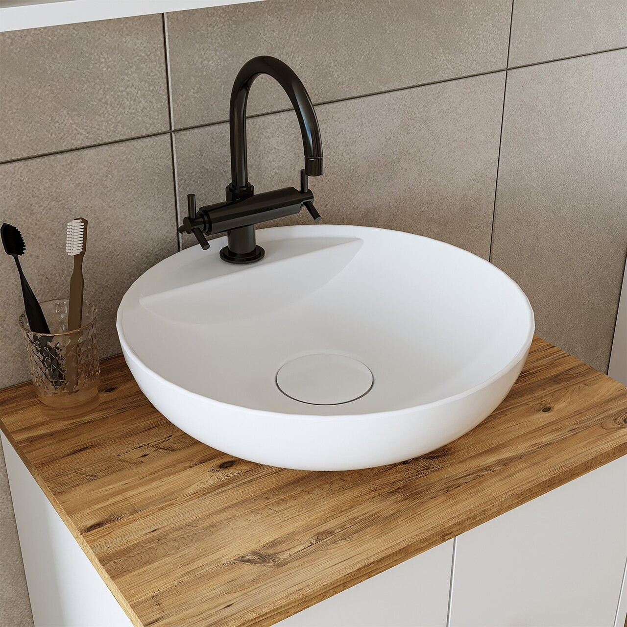 Set Dulap de Baie cu Chiuvetă și Oglindă (2 Piese), Hanah Home, 2408, MDF-LAM, Alb mat — imaginea 6