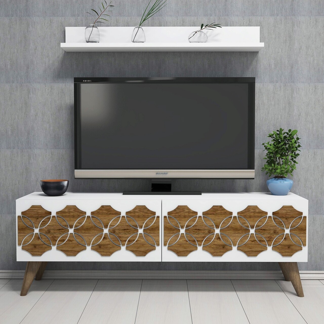 Comoda TV, Hanah Home, Nisan, 90x14x14.6 cm, Alb - view 3