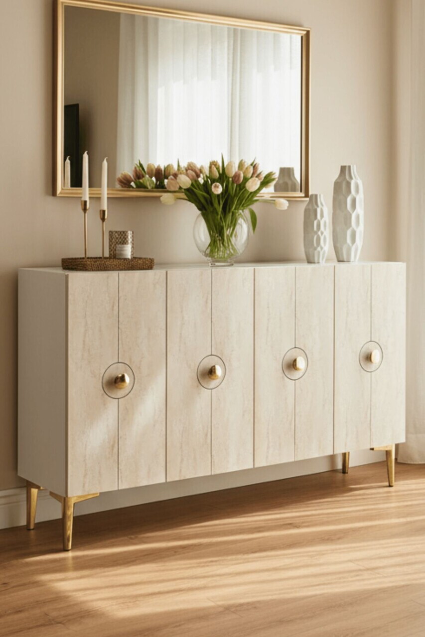 Consola, Hanah Home, Enlem 120, 120x75x32 cm, Alb / Travertin — imaginea 2