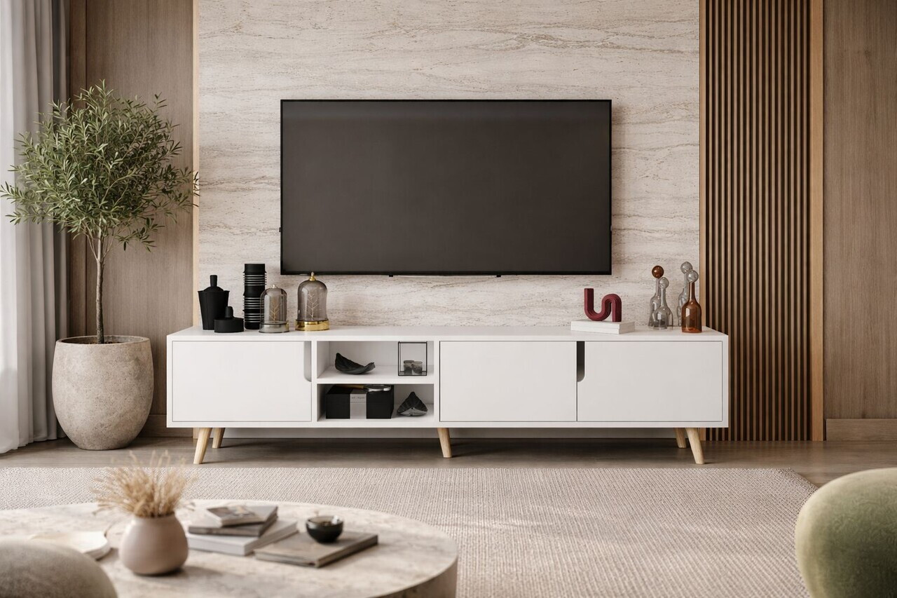 Comoda TV, Hanah Home, Latina 180, 180x30x53 cm, PAL MELAMINAT, Alb — imaginea 4