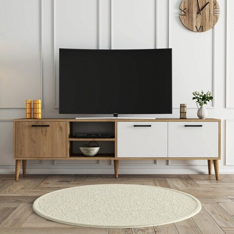 Comoda tv, mezza, exxen, 180x53x35 cm, stejar / alb
