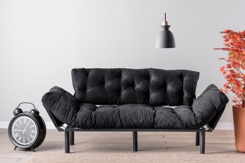 Canapea extensibila Nitta Triple, Futon, 3 locuri, 225×70 cm, metal, negru 225x70 imagine model 2022