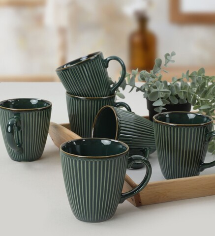 Set 2 cani ST008402F004, Keramika, 9.3x10x10 cm, 330 ml, gresie, verde Keramika