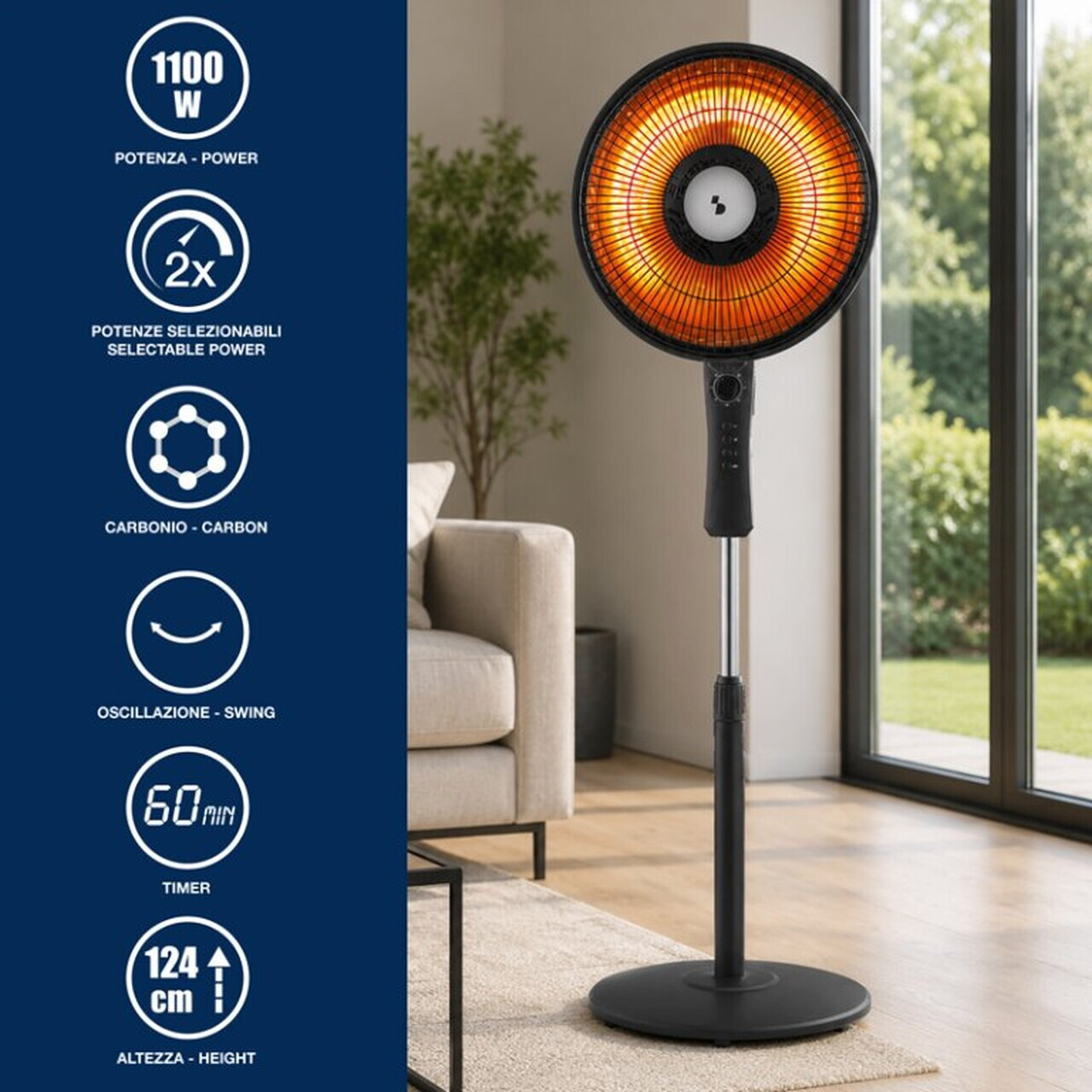 Incalzitor radiant cu carbon Beper, 1100W, 40x124 cm, 2 trepte de putere, ABS, negru — imaginea 6