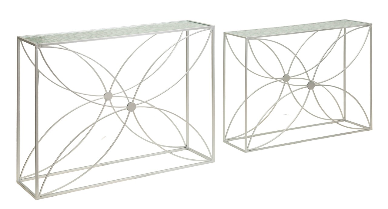 Set 2 console, Mauro Ferretti, Paradise, 100x30x78 cm, metal/sticla, argintiu - imagine 7