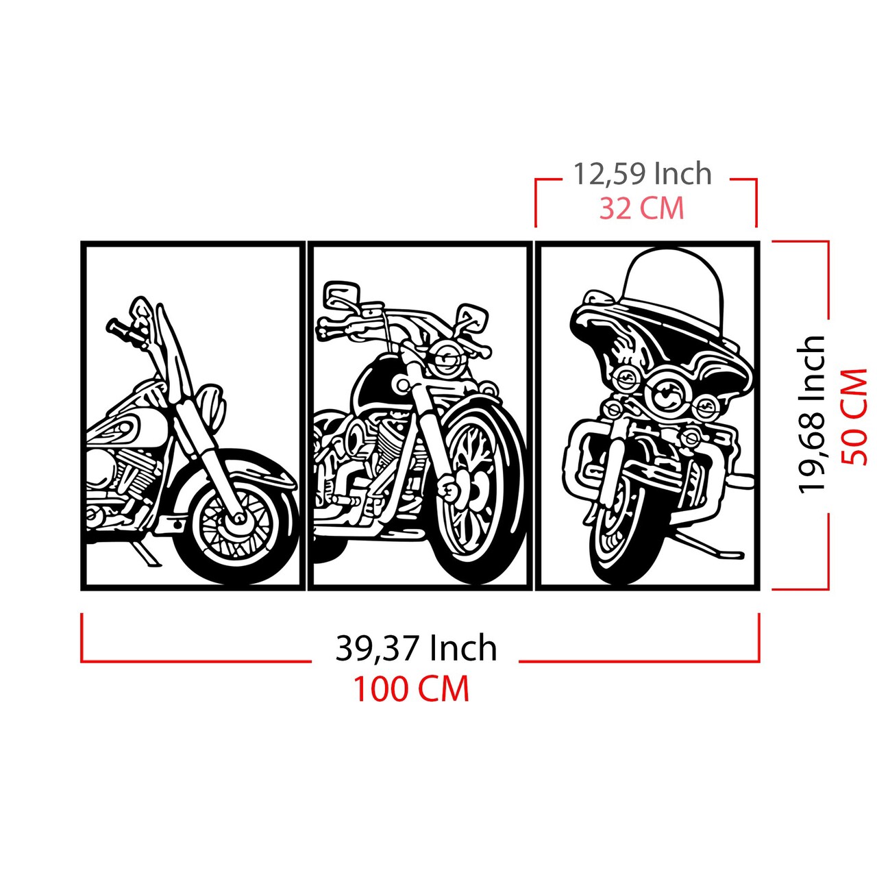 Decoratiune de perete, 3 Choppers, metal, 100 x 50 cm, negru